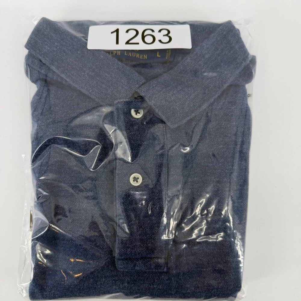 Polo Ralph Lauren Mens‎ L Blue Heathered Short Sleeve Polo Shirt Red Pony Logo